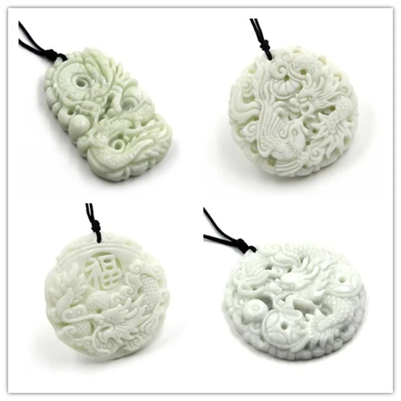 Women'S Fashion Jewellery - Doğal Beyaz yeşim Ejderha Phoenix Kolye