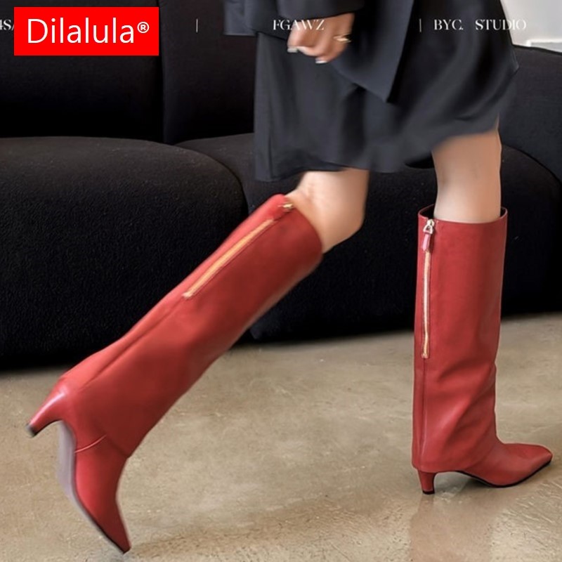 Women'S Fashion Knee High Boots - Dilalula 2026 Gerçek Koyun Derisi Kadın