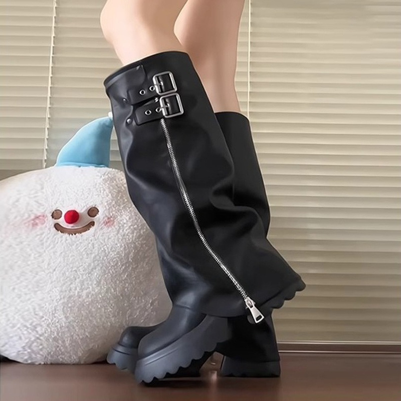 Punk Tarzı Ekleme Kalın Alt Ka - Women'S Fashion Knee High Boots incelemesi ve fiyatı