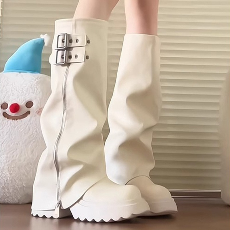 Punk Tarzı Ekleme Kalın Alt Ka - Women'S Fashion Knee High Boots incelemesi ve fiyatı
