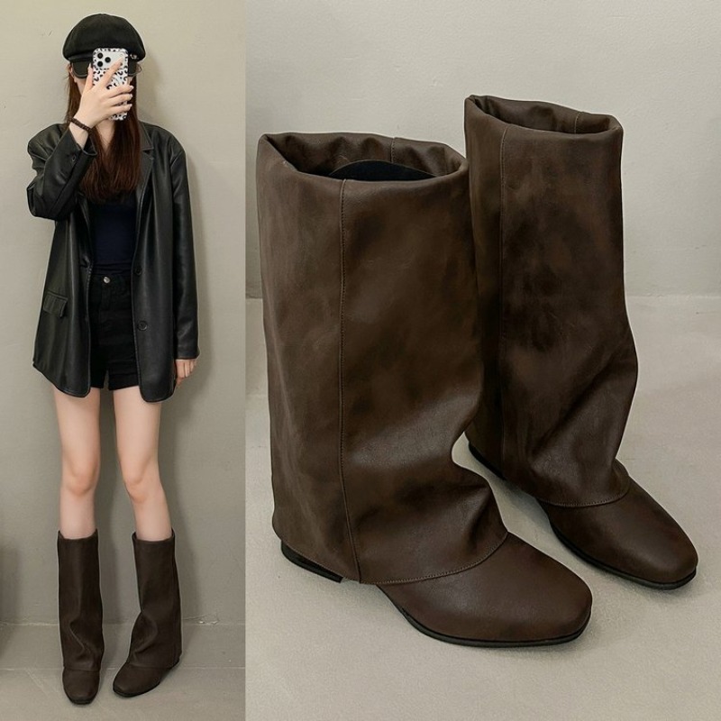 2026 Yeni Kare Burunlu Vintage - Women'S Fashion Knee High Boots incelemesi ve fiyatı